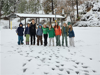students in the snow