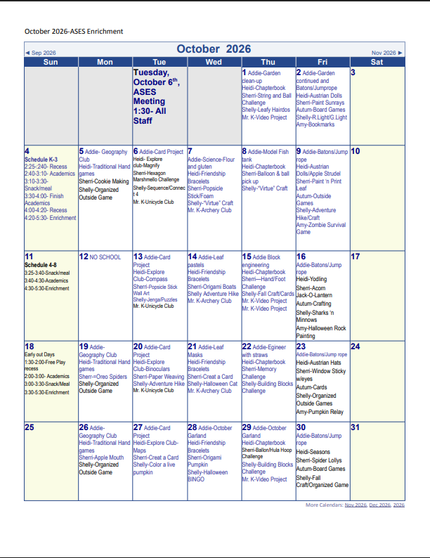 ASES Calendar for November 2025