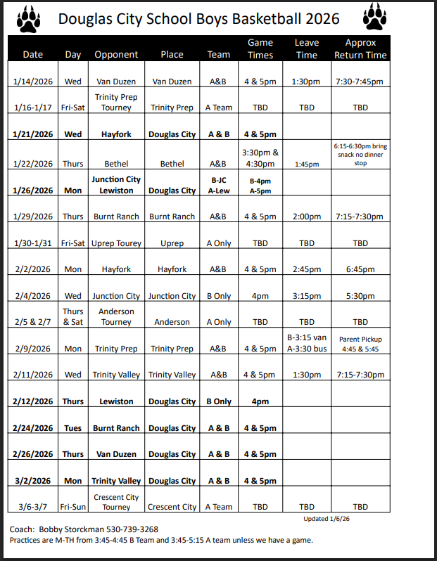Boys Basketball Schedule 2026