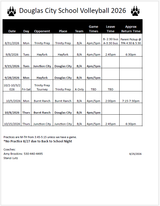 Volleyball Schedule