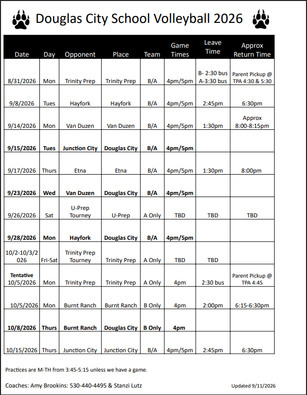 Volleyball Schedule