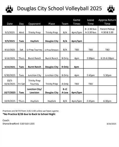 Volleyball Schedule 2025