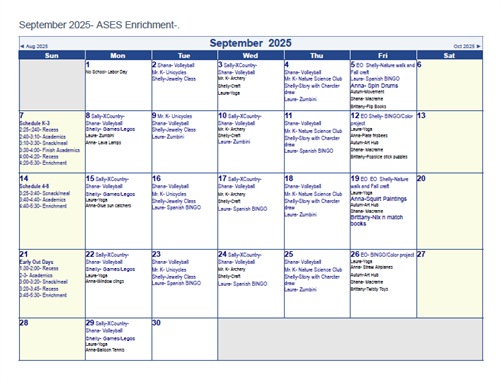 ASES calendar for September