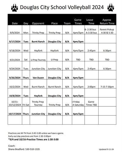 Volleyball Schedule 2024