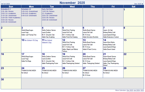 ASES Calendar for November 2025