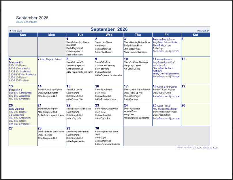 ASES Calendar for November 2025